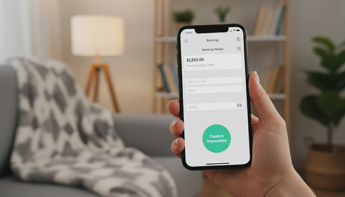 Smartfon wyświetlający proces wypłaty w aplikacji mobilnej